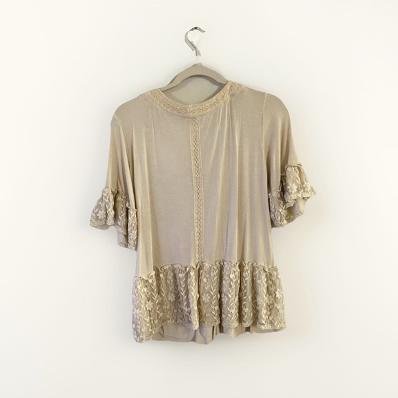 POL Beige Boho Floral Lace Trim Fairy Ethereal Cottagecore Chic - Picture 3 of 5